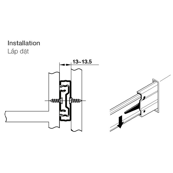 lắp đặt Ray bi 350mm Hafele 494.02.062