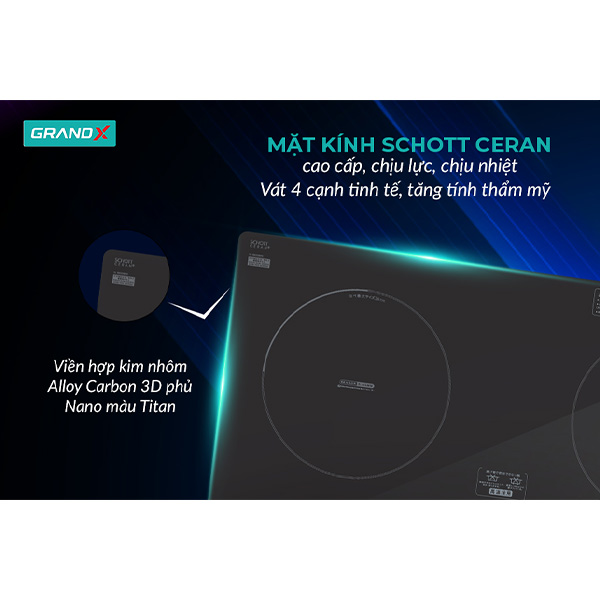 Mặt kính Bếp từ 2 vùng nấu Grandx GX IP876JP