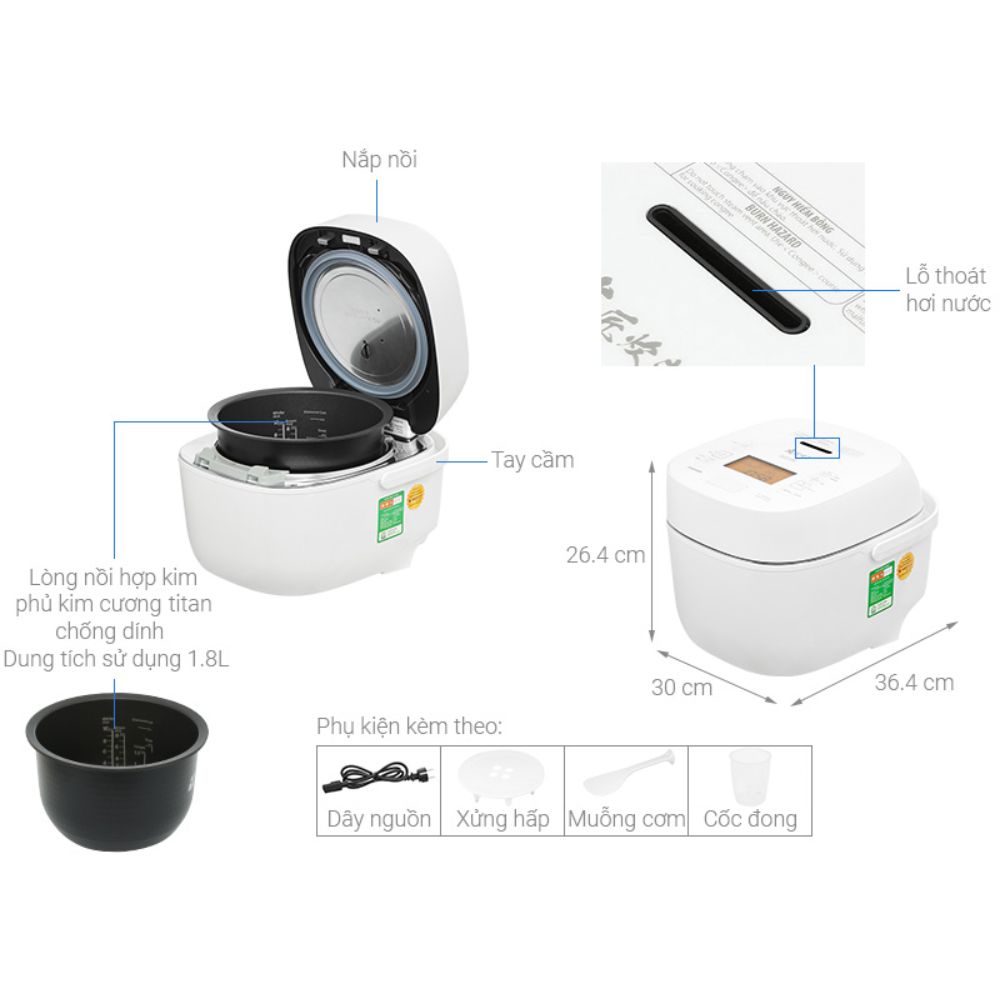 Nội thất chi tiết Toshiba RC-18VXWVN(W)