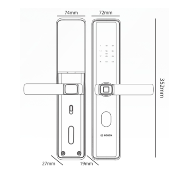 Kích thước khóa điện tử BOSCH ID30 DE VÀNG