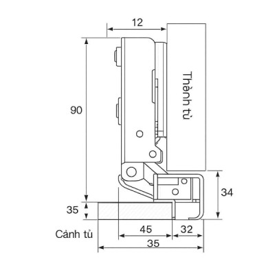 kích thước Bản lề Grandx XC.A107A1
