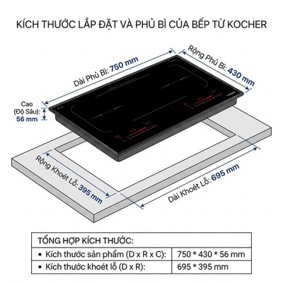 Kích thước BẾP TỪ Kocher  DI-882 PRO