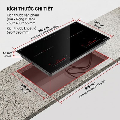 Kích thước BẾP TỪ  Kocher DI-882