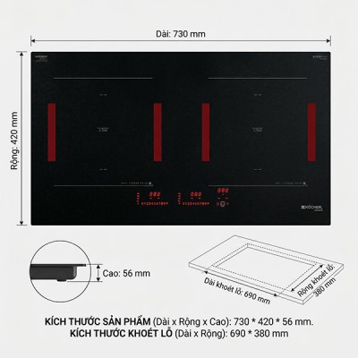 Kích thước bếp từ Kocher X-NANO 9