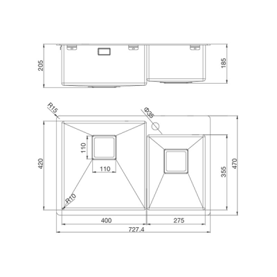 kích thước Chậu rửa chén Malloca MS 620T