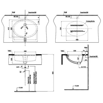 kích thước Chậu sứ Lavabo âm bàn Hafele Sapporo 570 588.79.015
