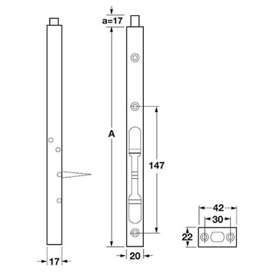 Kích thước Chốt âm Hafele 300mm màu đồng bóng 911.62.681