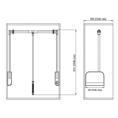 Kích thước Giá Nâng Hạ Cơ Treo Quần Áo Cao Cấp Grandx  XM.15-Luxury