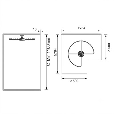 Kích thước Giá Treo Trần Góc Tủ Quần Áo 270o “Xoay 360o” Grandx XM.270A1