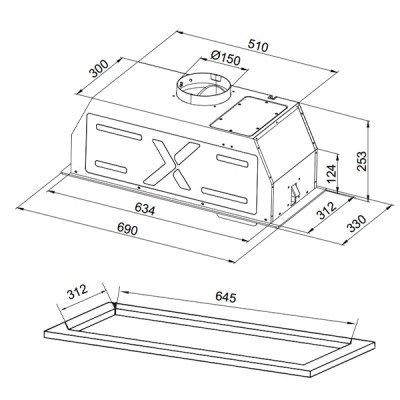 Kích thước Hút mùi âm tủ Grandx GX H70F79G