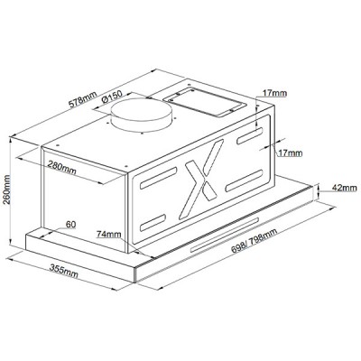 Kích thước Hút mùi âm tủ Grandx GX H70F85B