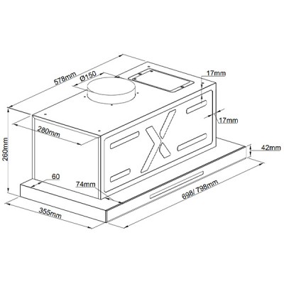 Kích thước Hút mùi âm tủ Grandx GX H70F85G