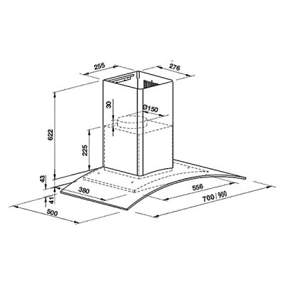 Kích thước Hút mùi kính cong áp tường Grandx GX H90C62B