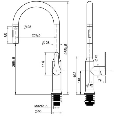 Kích thước Vòi rửa chén Grandx GXF11 Classic