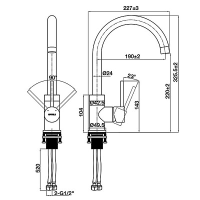 kích thước Vòi Rửa Chén HT21-CH1F220C Hafele 577.56.500