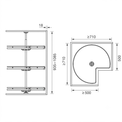 Kích thước Kệ Góc 270o 3 Tầng Grandx XM.270B1