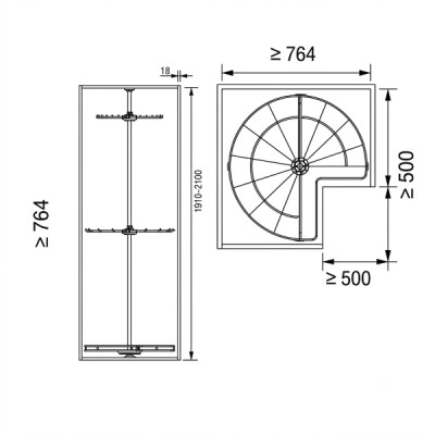 Kích thước Kệ Xoay Góc Tủ Quần Áo 270o 3 Tầng Grandx XM.270C1