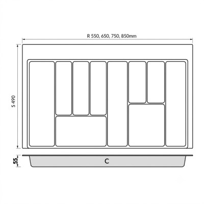 Kích thước Khay Chia Thìa Nĩa Đa Năng Chất Liệu Nhựa PP Cao Cấp Grandx XT.P001-1