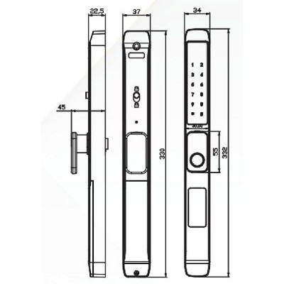 kích thước Khóa cửa nhôm Kassler KL-599TN Grey App Remote kích thước Khóa cửa nhôm Kassler KL-599TN Grey App Remote