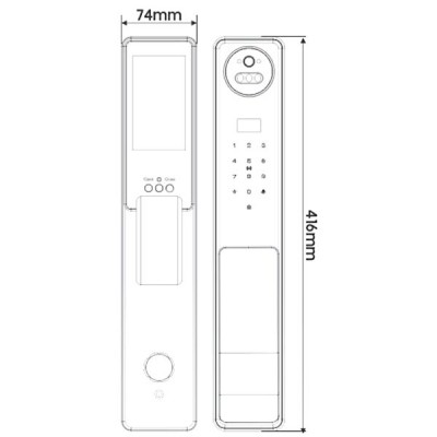 kích thước Khóa điện tử Kassler KL-868 CNC Blue Grey App Remote