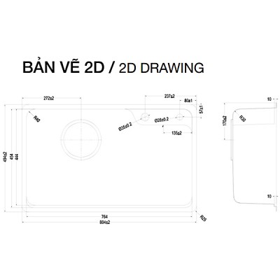 Kích thước Chậu rửa bát HARU Series KH8050FS Basic
