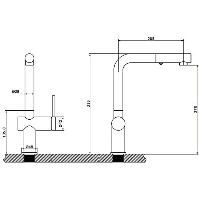 Kích thước Vòi rửa bát Kluger KLF0034C