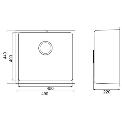 Kích thước Chậu rửa bát Kluger CUBE Series KU5044FS Basic