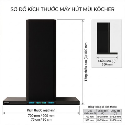 Kích thước MÁY HÚT MÙI Kocher LUVIA BLACK 700