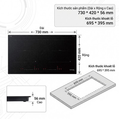 Kích thước  Bếp từ Kocher  X-NANO 6 PLUS