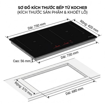 Kích thước BẾP TỪ  Kocher X-NANO 8 PLUS