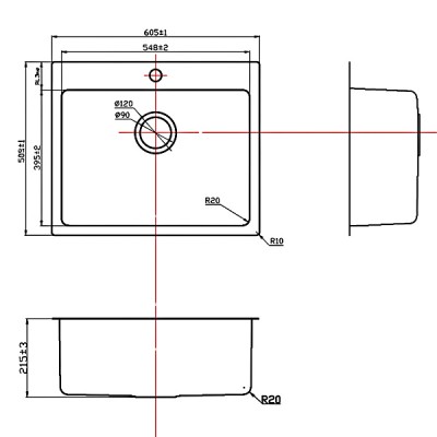 Kích thước Chậu rửa chén Konox Neron 600T