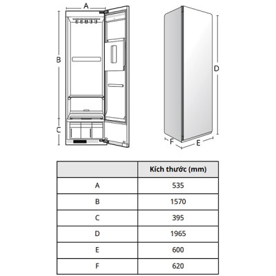 Kích thước Tủ chăm sóc quần áo LG SC5MBR80H