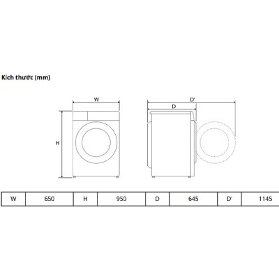 Kích thước Máy giặt LG F2515SNTG