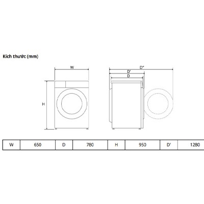 Kích thước Máy giặt LG F2520SNTKA
