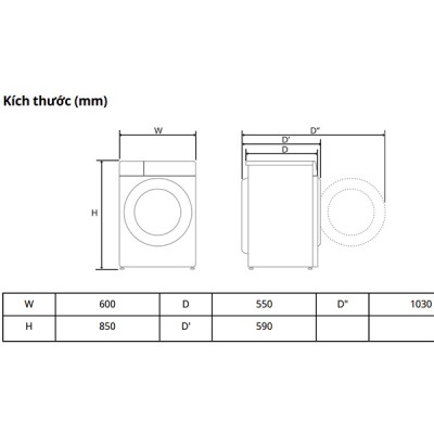 Kích thước Máy giặt LG FB1209S6M