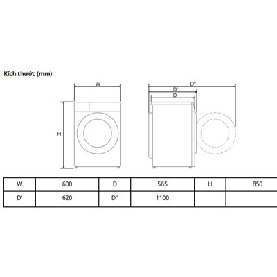 kích thước Máy giặt LG FV1409S4M1