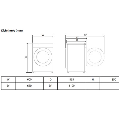 Kích thước Máy giặt LG FV1410S4B