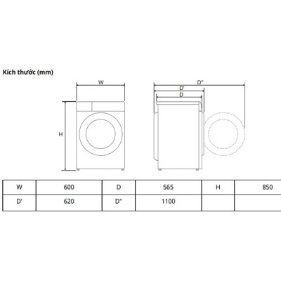 Kích thước Máy giặt LG FV1410S4M1