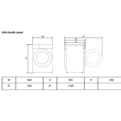 Kích thước Máy giặt LG FV1410S4P