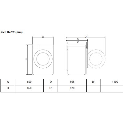 Kích thước Máy giặt LG FV1412S3B