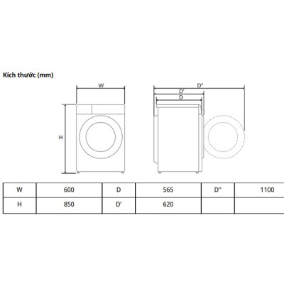 Kích thước Máy giặt  LG FV1412S3PA