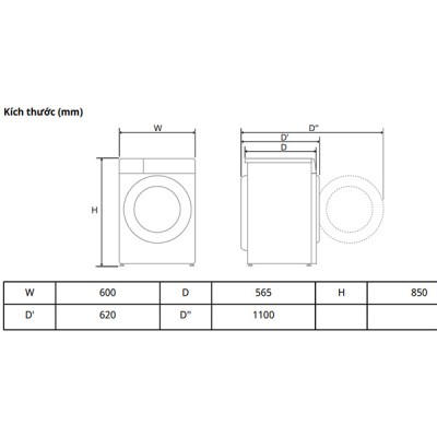 Kích thước Máy giặt LG FV1412S4W