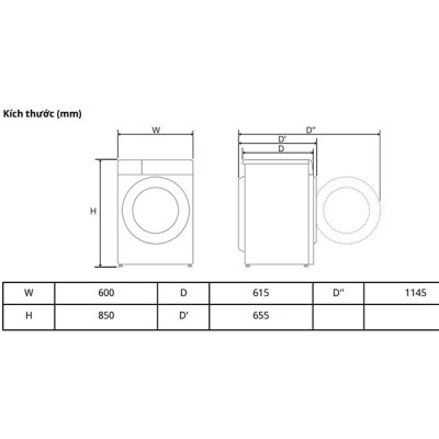 kích thước Máy giặt sấy LG FV1413S3WA