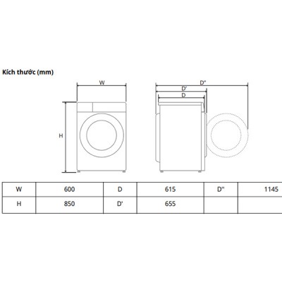 Kích thước Máy giặt  LG FV1413S4W
