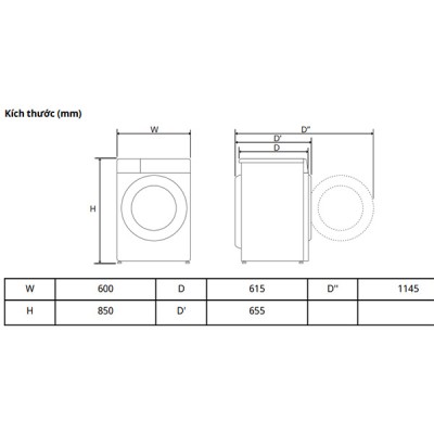 Kích thước Máy giặt LG FV1414S3BA