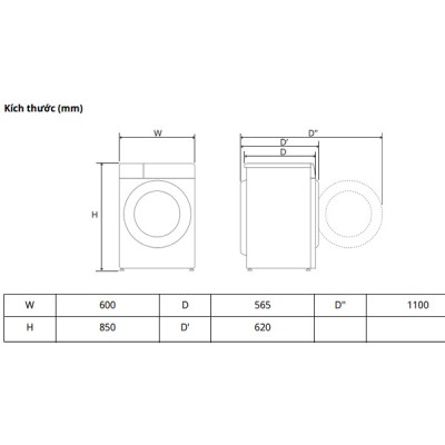 Kích thước Máy giặt sấy LG FV1450S3W2