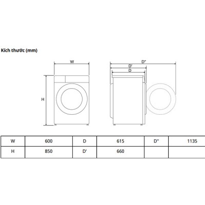 kích thước Máy giặt LG FX1414S3KA