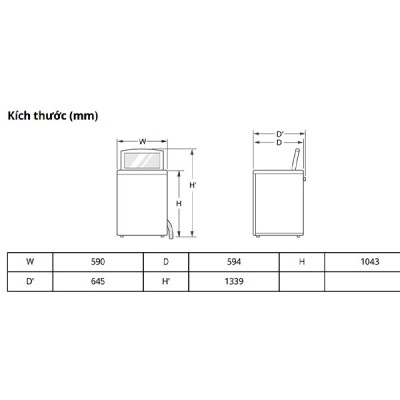 kích thước Máy giặt LG T2315DX5G