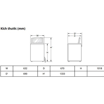 kích thước Máy giặt sấy LG TV2516DV3B