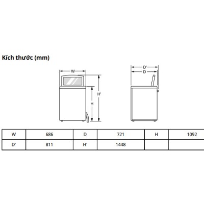kích thước Máy giặt LG TX2725AT9G